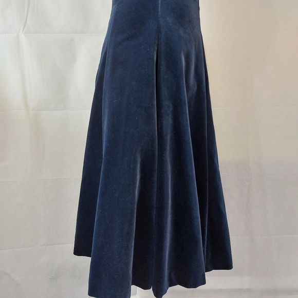 Vintage Gina Bacconi Velvet Dress Off Shoulder Fit & Flare Size 12 Navy Occasion - Picture 13 of 14